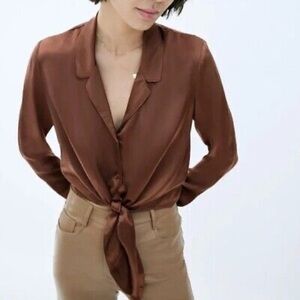 Brown Tie-Front Blouse